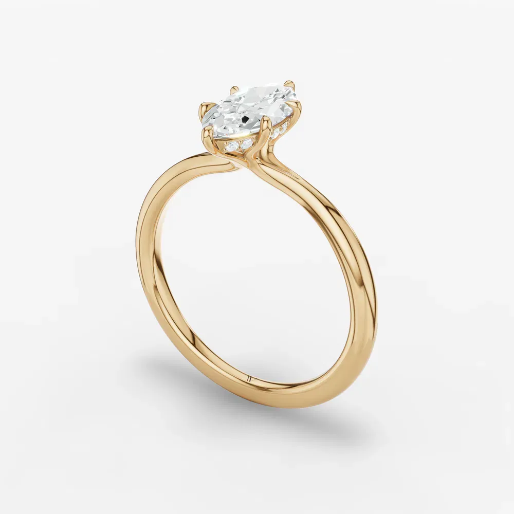 Certified 1 carat Lab Grown Diamond Marquise Cut Hidden Halo, Solitaire, Low profile Engagement Ring in 14K Yellow Gold-Anomis