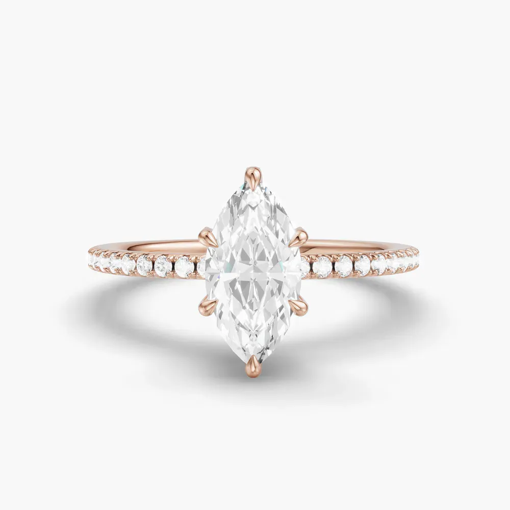 Certified 1 carat Lab Grown Diamond Marquise Cut Pavé, Hidden Halo Engagement Ring in 14K Rose Gold-Elite Daphne