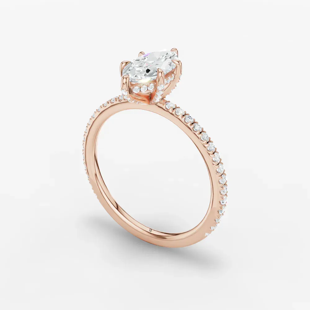 Certified 1 carat Lab Grown Diamond Marquise Cut Pavé, Hidden Halo Engagement Ring in 14K Rose Gold-Elite Daphne