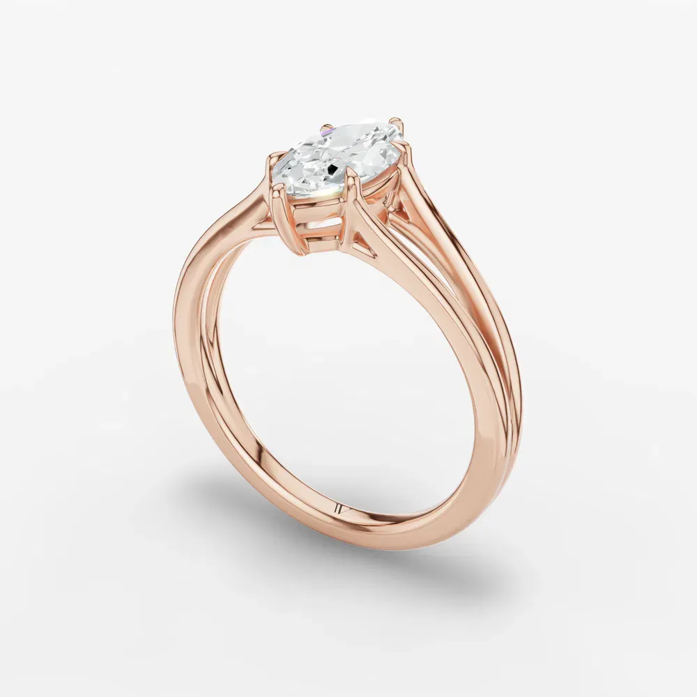 Certified 1 carat Lab Grown Diamond Marquise Cut Split Shank, Solitaire, Low profile Engagement Ring in 14K Rose Gold-Wraith