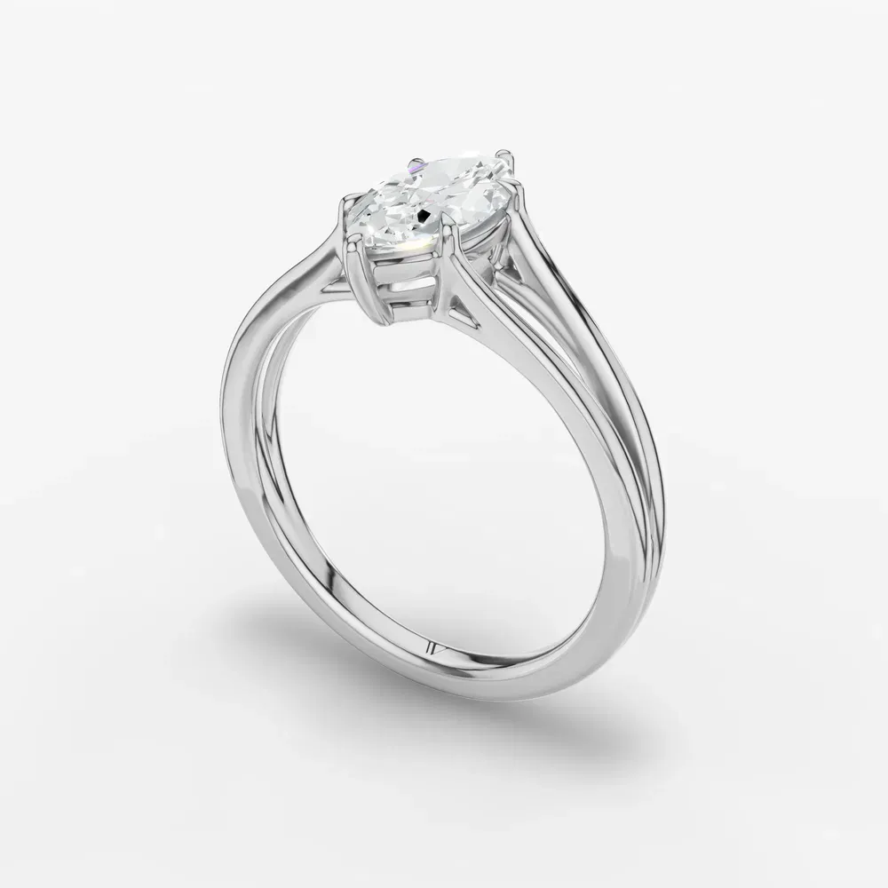 Certified 1 carat Lab Grown Diamond Marquise Cut Split Shank, Solitaire, Low profile Engagement Ring in 14K White Gold-Wraith