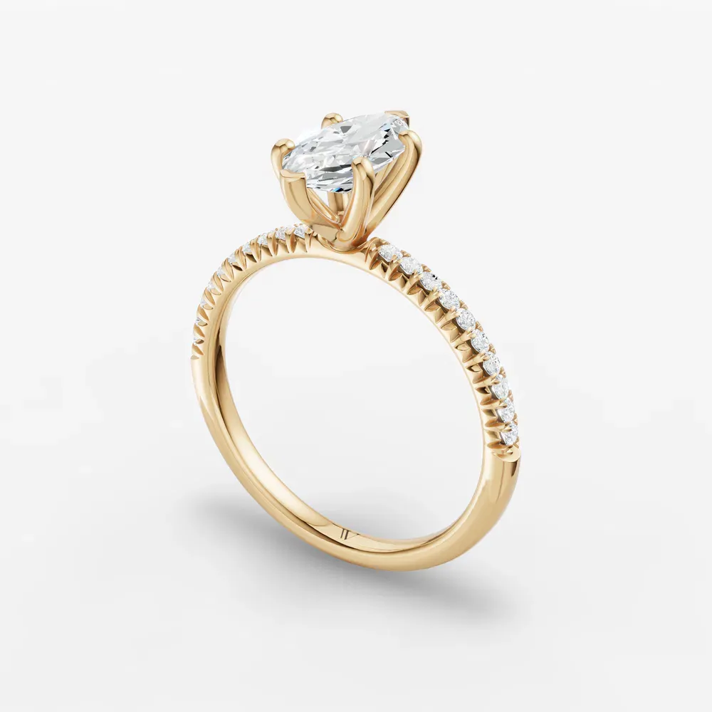 Certified 1 carat Lab Grown Diamond Marquise Cut Pavé, Classic, Simple Engagement Ring in 14K Yellow Gold-Glaciry