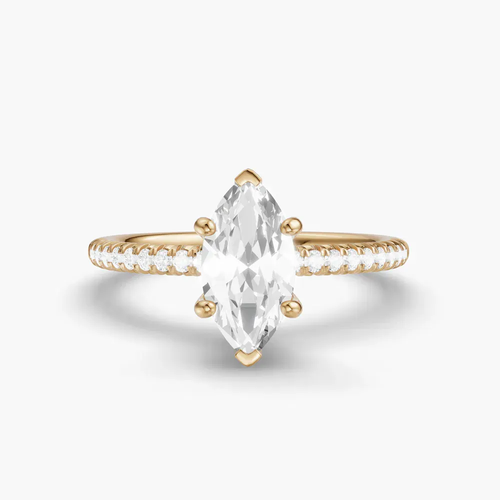 Certified 1 carat Lab Grown Diamond Marquise Cut Pavé, Classic, Simple Engagement Ring in 14K Yellow Gold-Glaciry
