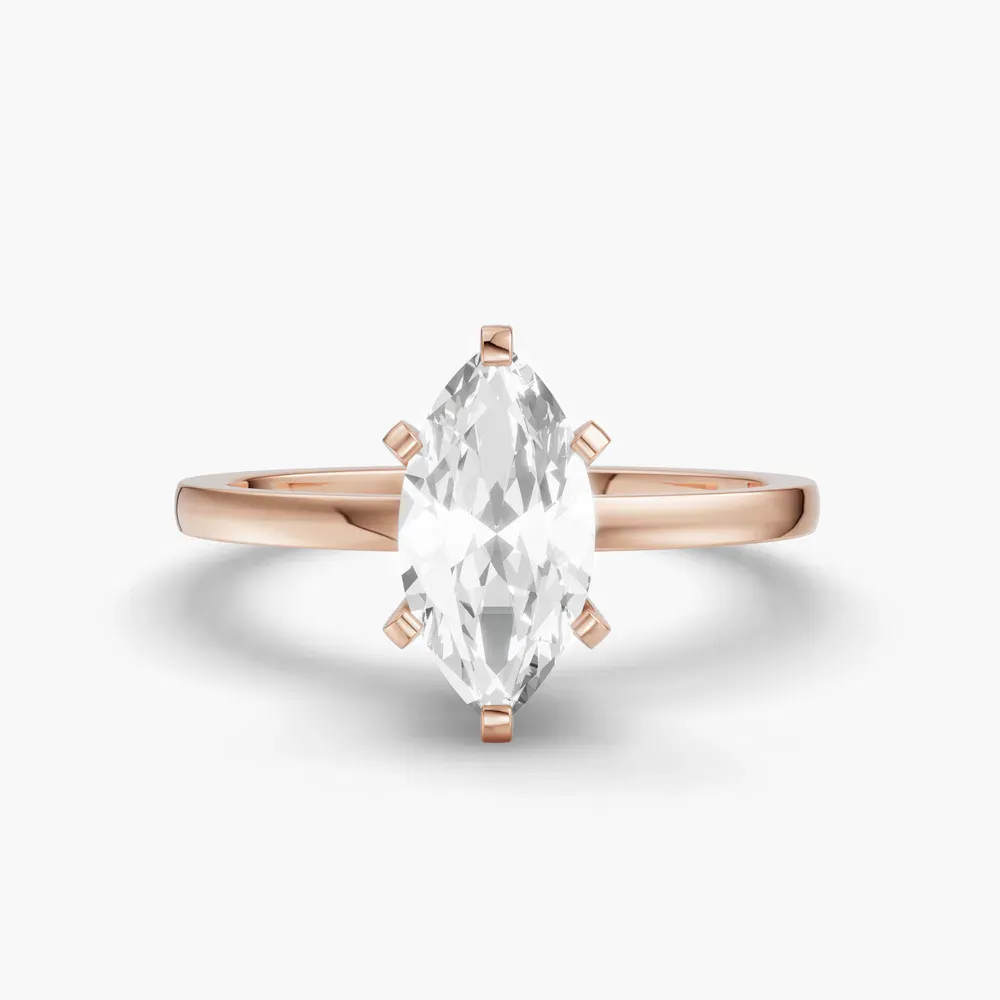 Certified 1 carat Lab Grown Diamond Marquise Cut Solitaire, Classic, Simple Engagement Ring in 14K Rose Gold-Cara
