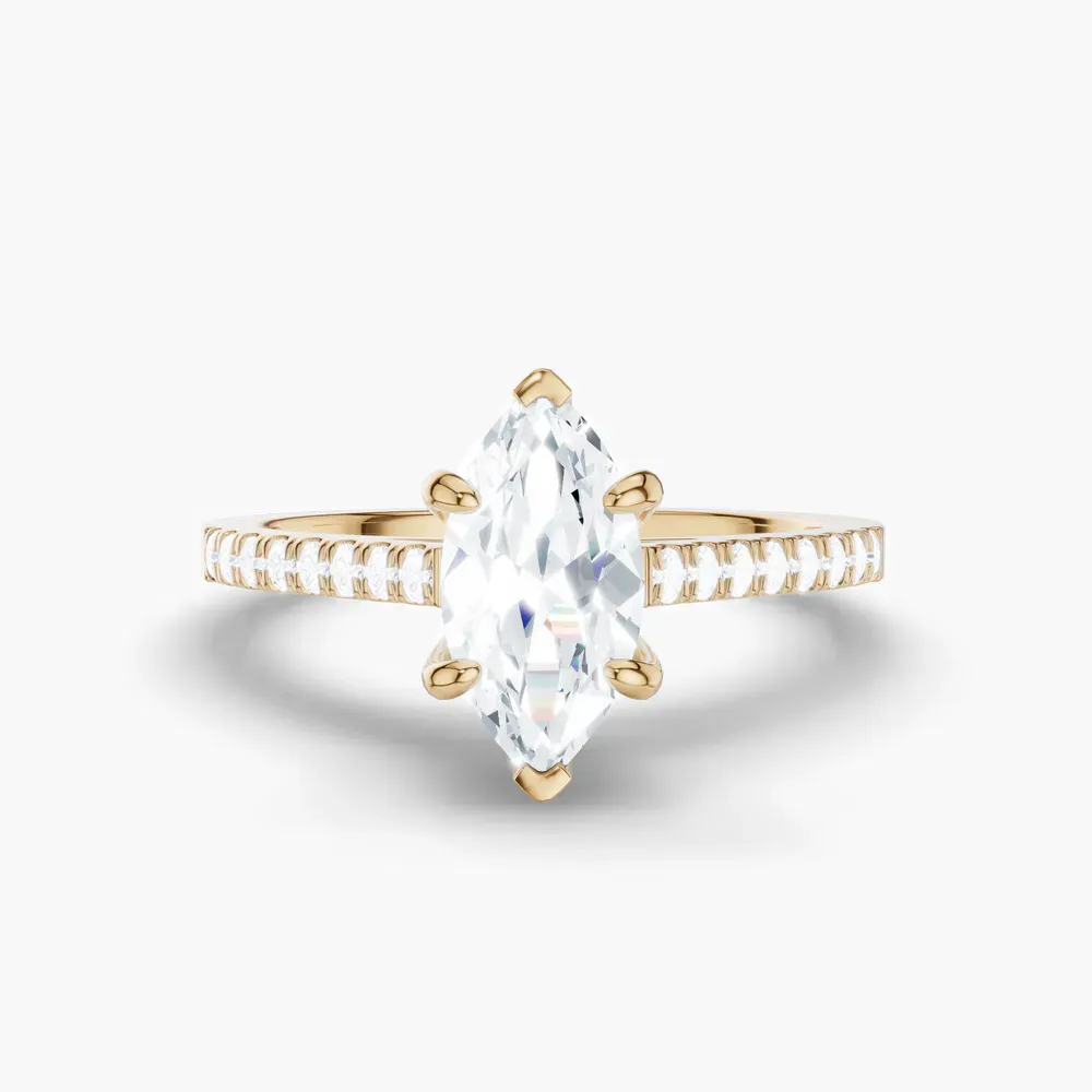 Certified 1 carat Lab Grown Diamond Marquise Cut Pavé, Cathedral Engagement Ring in 14K Yellow Gold-Zirellun