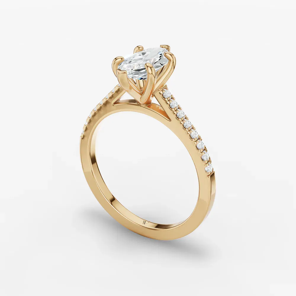 Certified 1 carat Lab Grown Diamond Marquise Cut Pavé, Cathedral Engagement Ring in 14K Yellow Gold-Zirellun