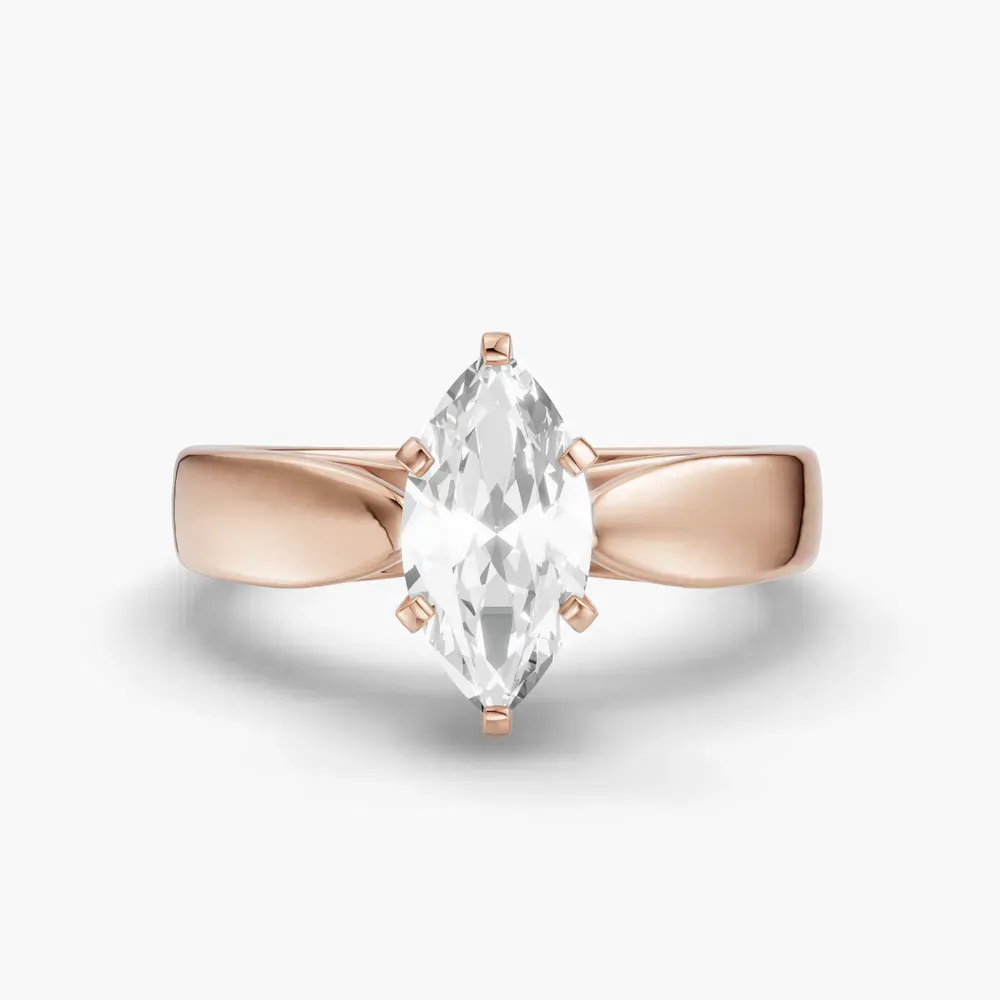 Certified 1 carat Lab Grown Diamond Marquise Cut Solitaire, Cathedral Engagement Ring in 14K Rose Gold-Arlo