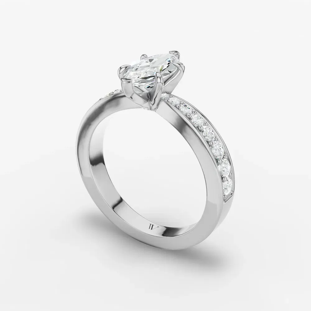 Certified 1 carat Lab Grown Diamond Marquise Cut Pavé, Channel Set, Classic Engagement Ring in 14K White Gold-Kaelis