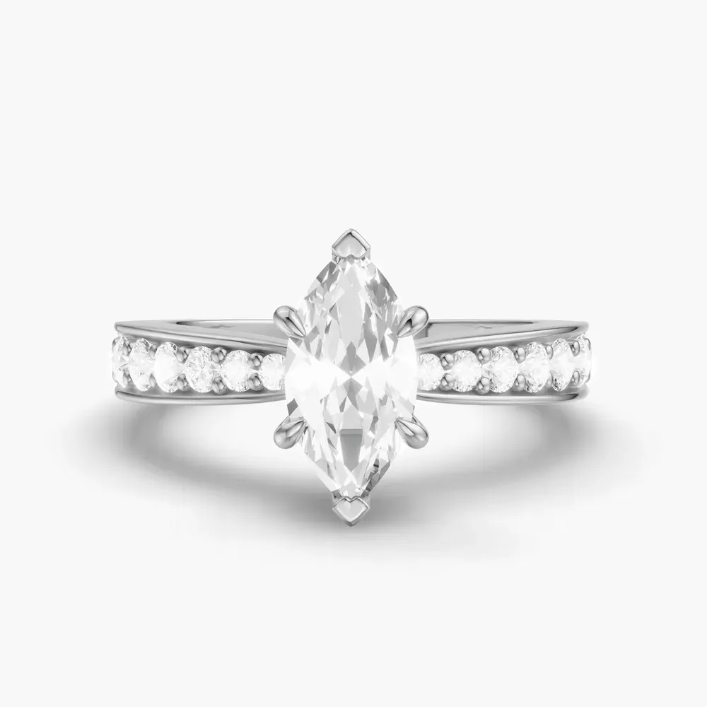 Certified 1 carat Lab Grown Diamond Marquise Cut Pavé, Channel Set, Classic Engagement Ring in 14K White Gold-Kaelis