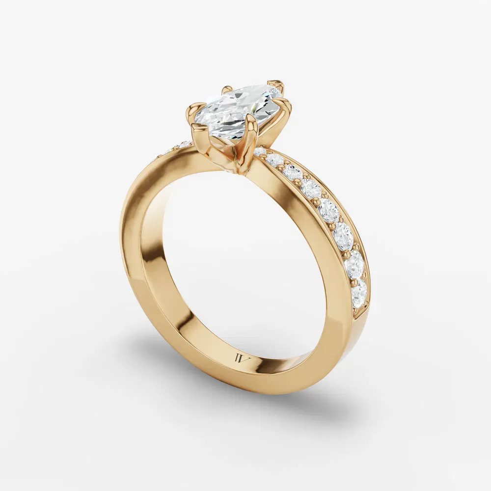 Certified 1 carat Lab Grown Diamond Marquise Cut Pavé, Channel Set, Classic Engagement Ring in 14K Yellow Gold-Kaelis
