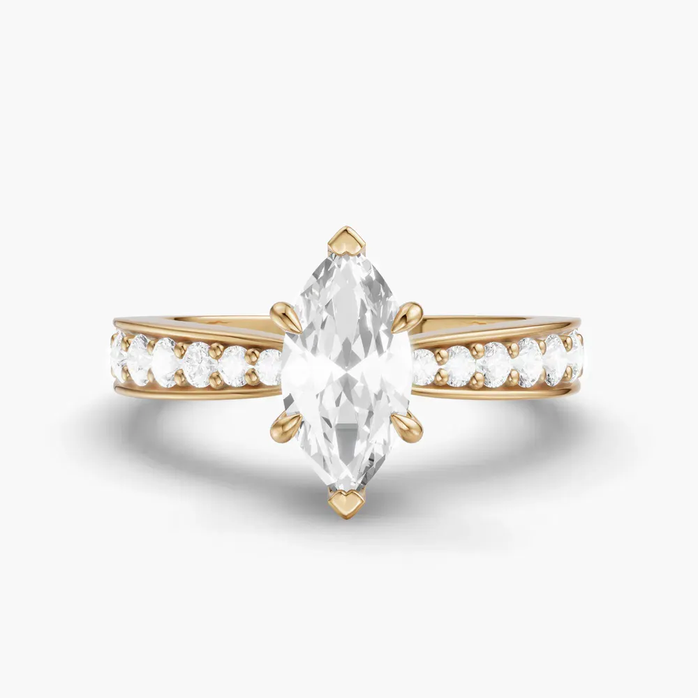 Certified 1 carat Lab Grown Diamond Marquise Cut Pavé, Channel Set, Classic Engagement Ring in 14K Yellow Gold-Kaelis