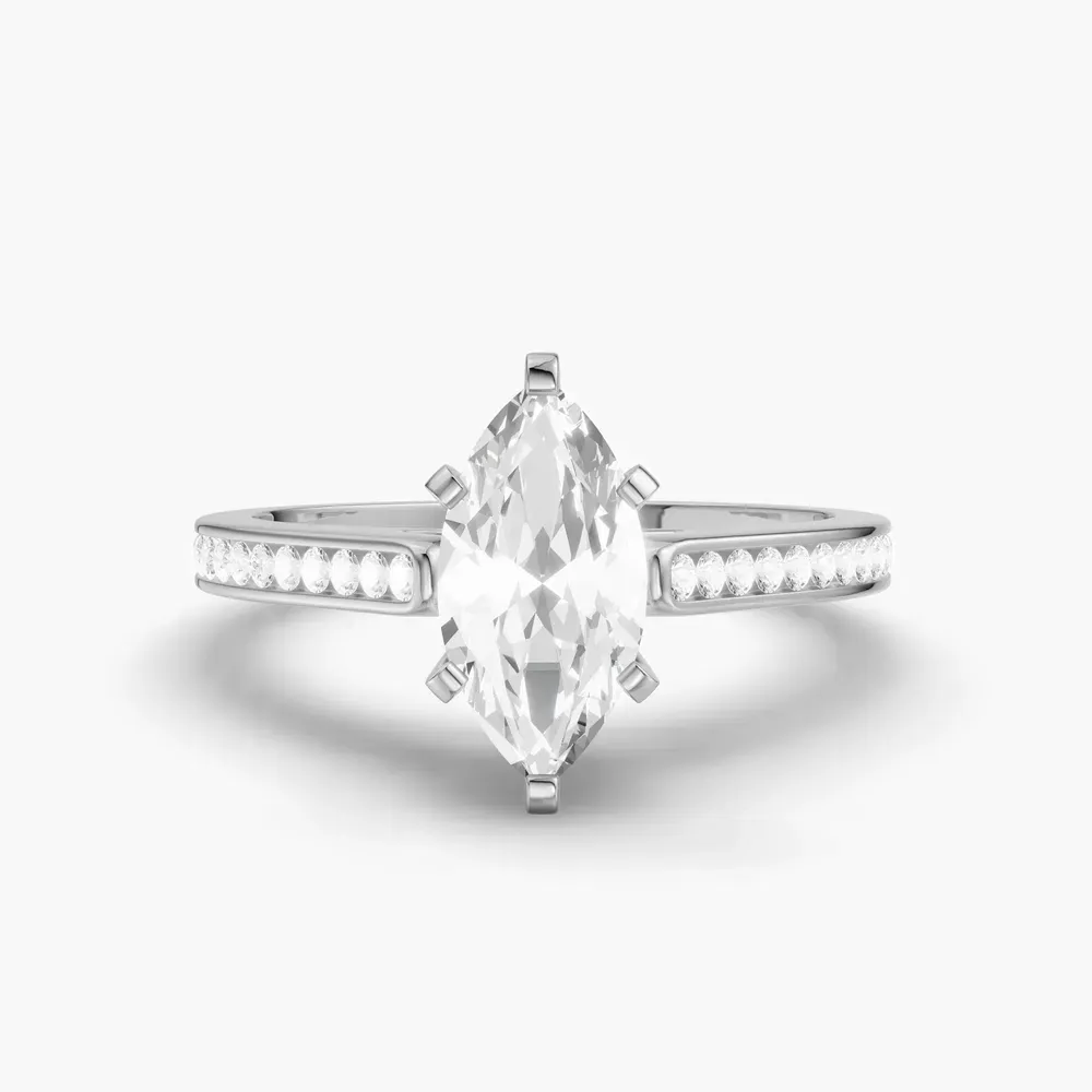 Certified 1 carat Lab Grown Diamond Marquise Cut Cathedral, Channel Set Engagement Ring in 14K White Gold-Velora