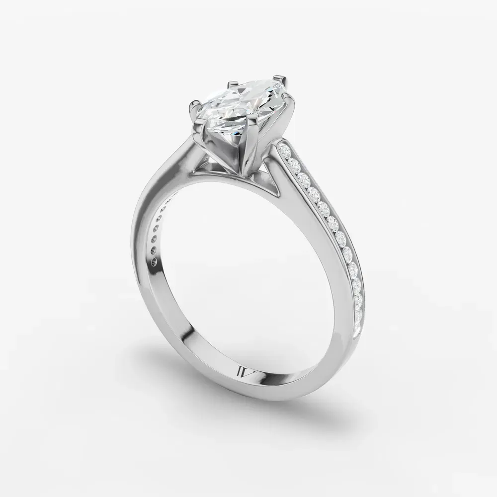 Certified 1 carat Lab Grown Diamond Marquise Cut Cathedral, Channel Set Engagement Ring in 14K White Gold-Velora