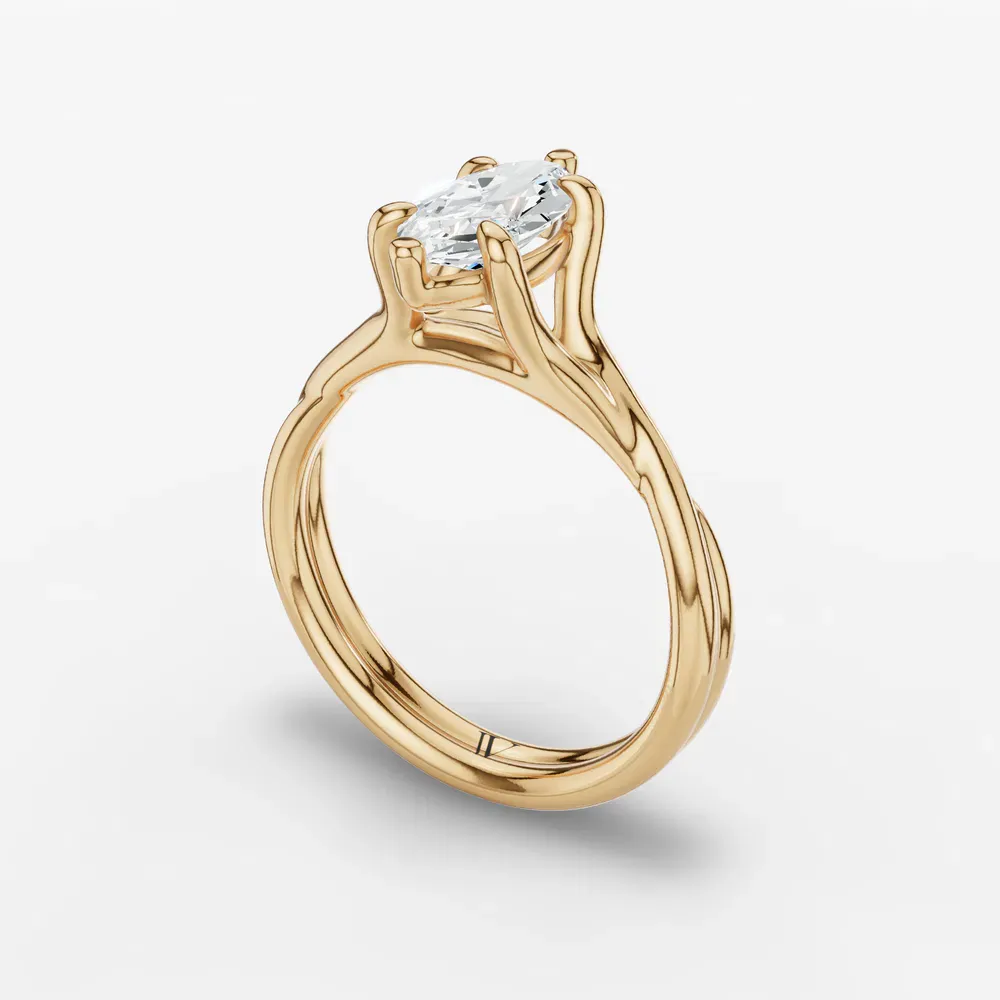 Certified 1 carat Lab Grown Diamond Marquise Cut Solitaire, Twist, Split Shank Engagement Ring in 14K Yellow Gold-Iridell