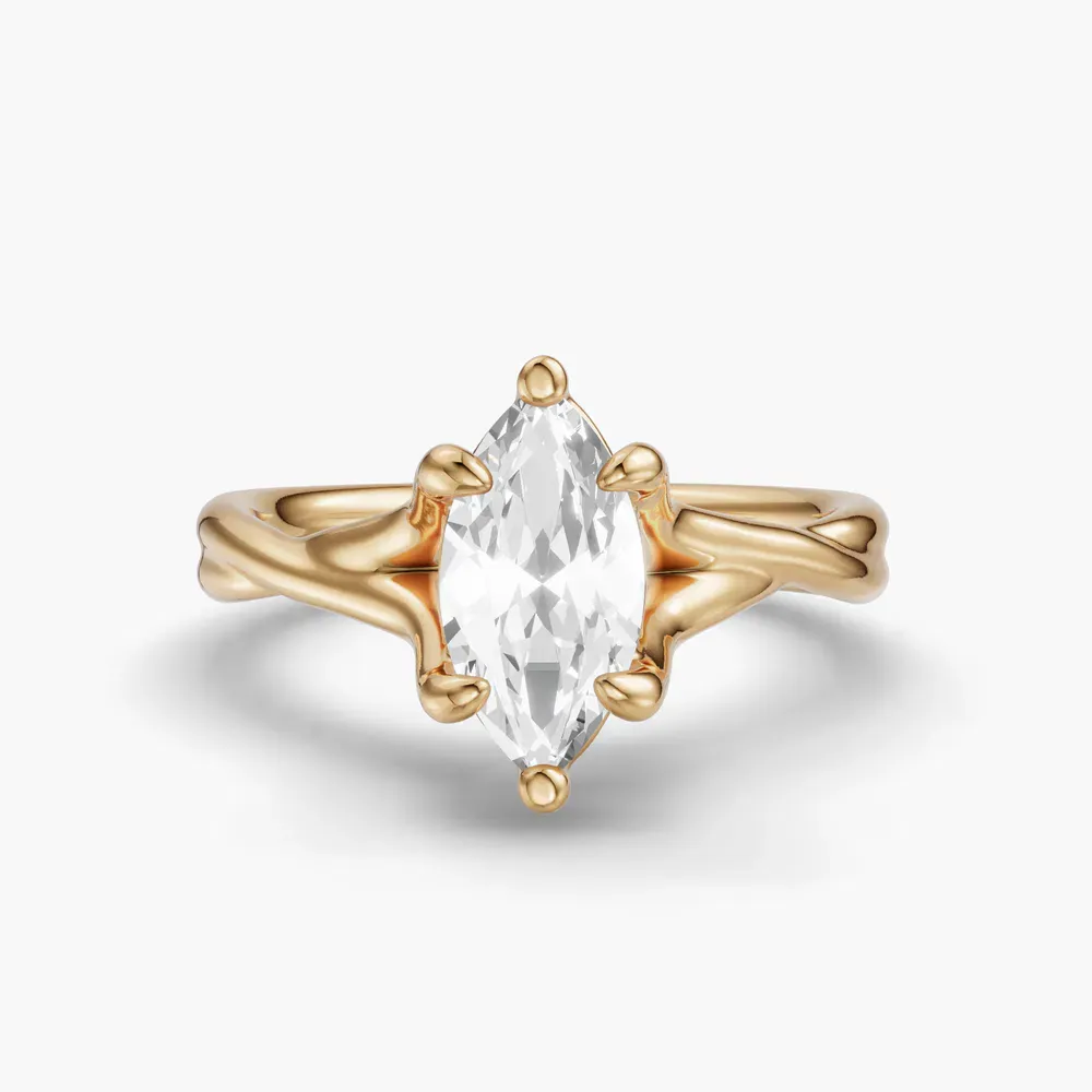 Certified 1 carat Lab Grown Diamond Marquise Cut Solitaire, Twist, Split Shank Engagement Ring in 14K Yellow Gold-Iridell