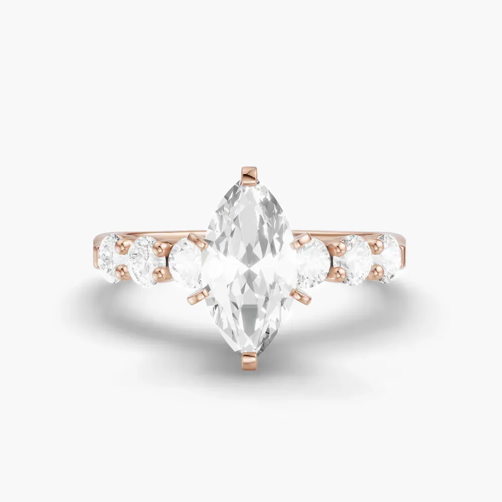 Certified 1 carat Lab Grown Diamond Marquise Cut Side Stone Engagement Ring in 14K Rose Gold-Nylis