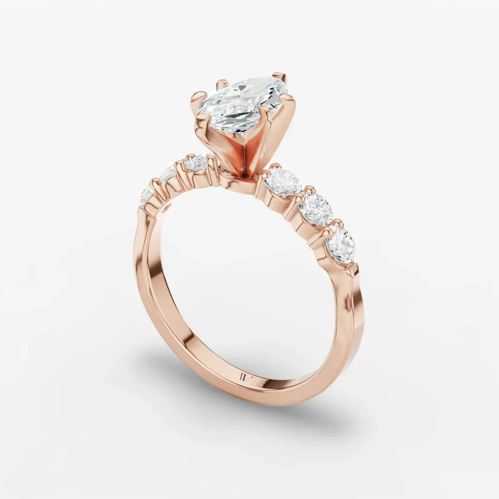 Certified 1 carat Lab Grown Diamond Marquise Cut Side Stone Engagement Ring in 14K Rose Gold-Nylis