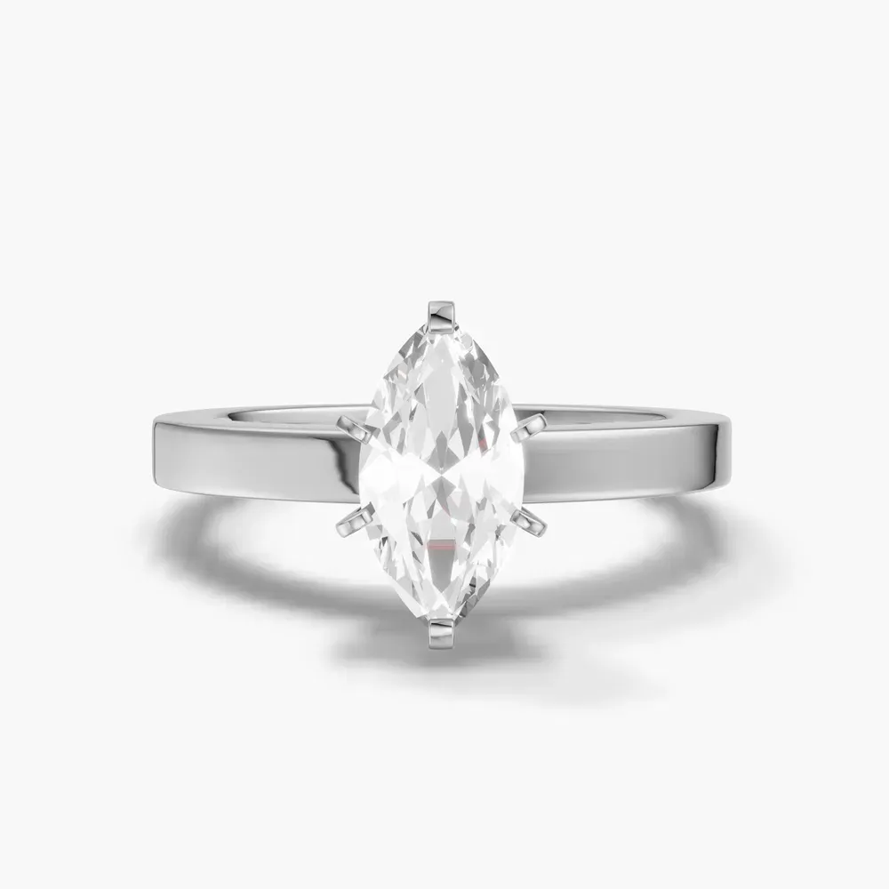 Certified 1 carat Lab Grown Diamond Marquise Cut Solitaire, Classic, Simple Engagement Ring in 14K White Gold-Elun