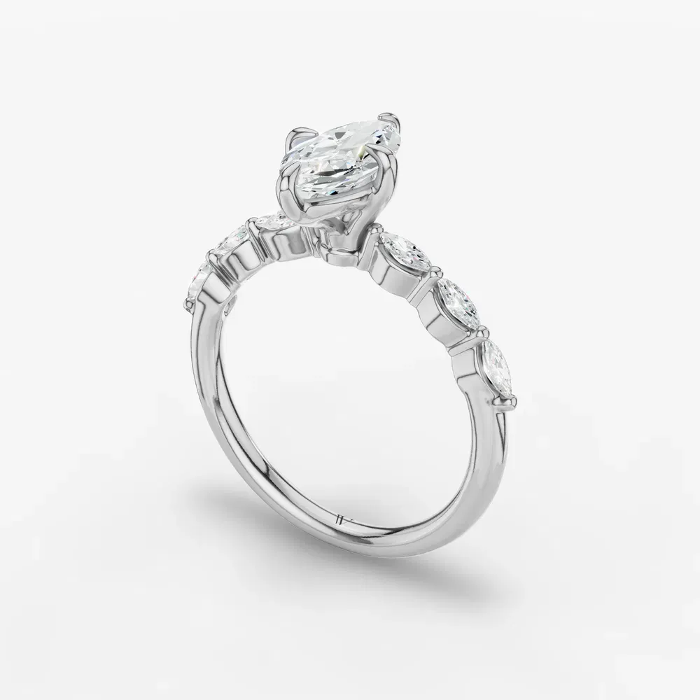 Certified 1 carat Lab Grown Diamond Marquise Cut Side Stone Engagement Ring in 14K White Gold-Garo