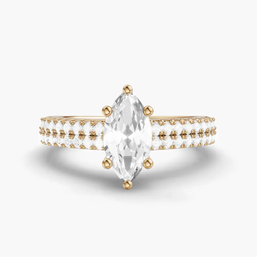 Certified 1 carat Lab Grown Diamond Marquise Cut Pavé, Classic, Simple Engagement Ring in 14K Yellow Gold-Mevdro