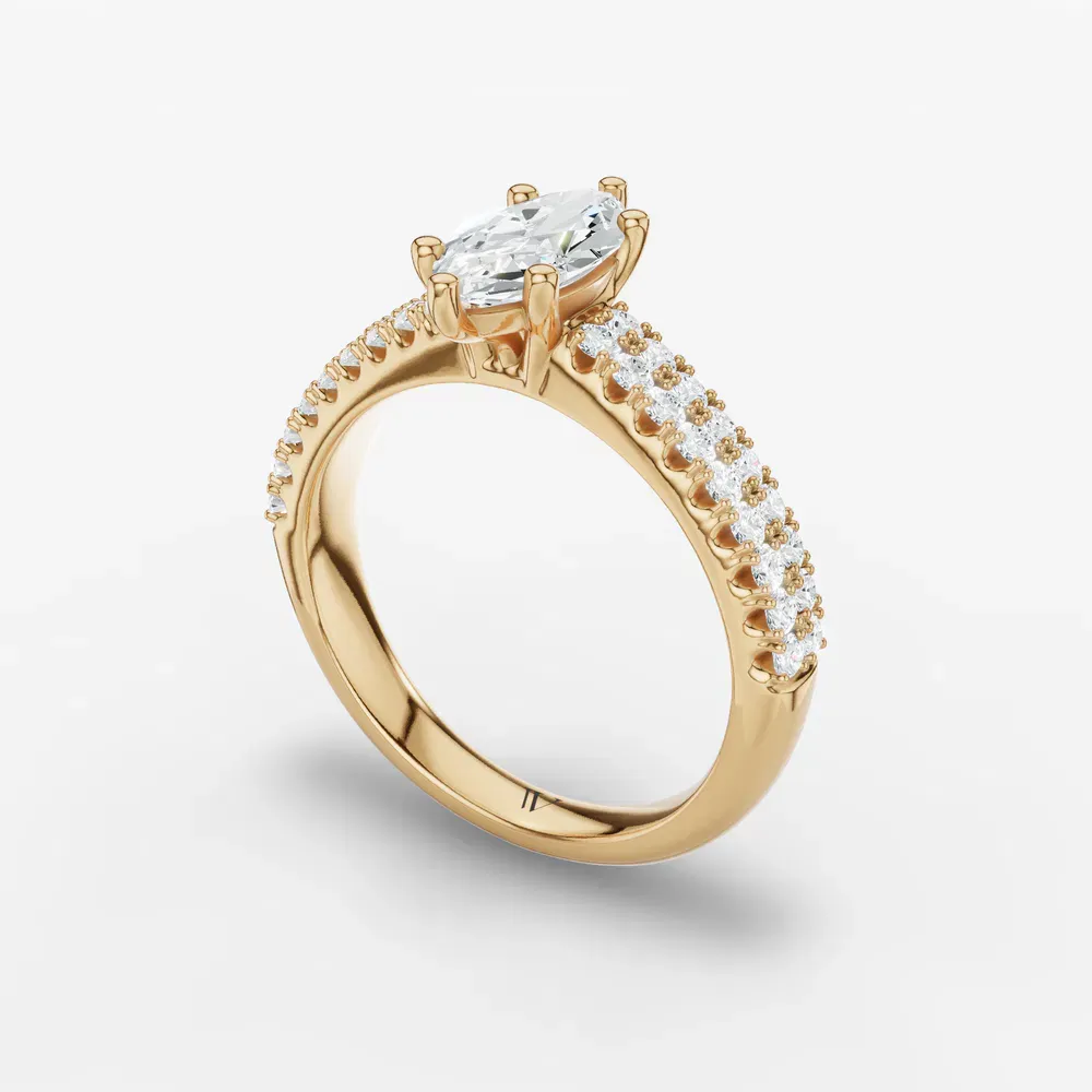 Certified 1 carat Lab Grown Diamond Marquise Cut Pavé, Classic, Simple Engagement Ring in 14K Yellow Gold-Mevdro
