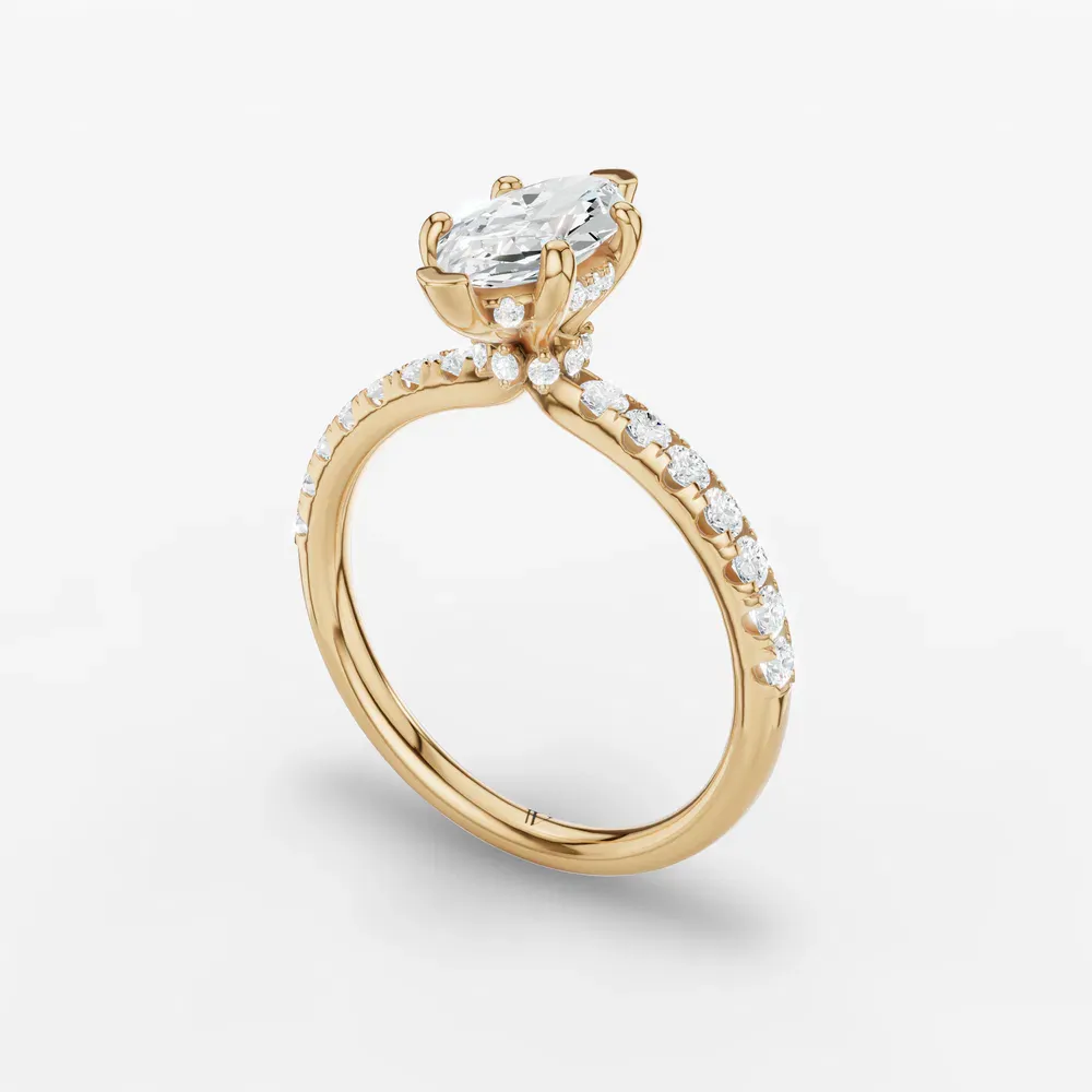 Certified 1 carat Lab Grown Diamond Marquise Cut Pavé, Hidden Halo Engagement Ring in 14K Yellow Gold-Decna