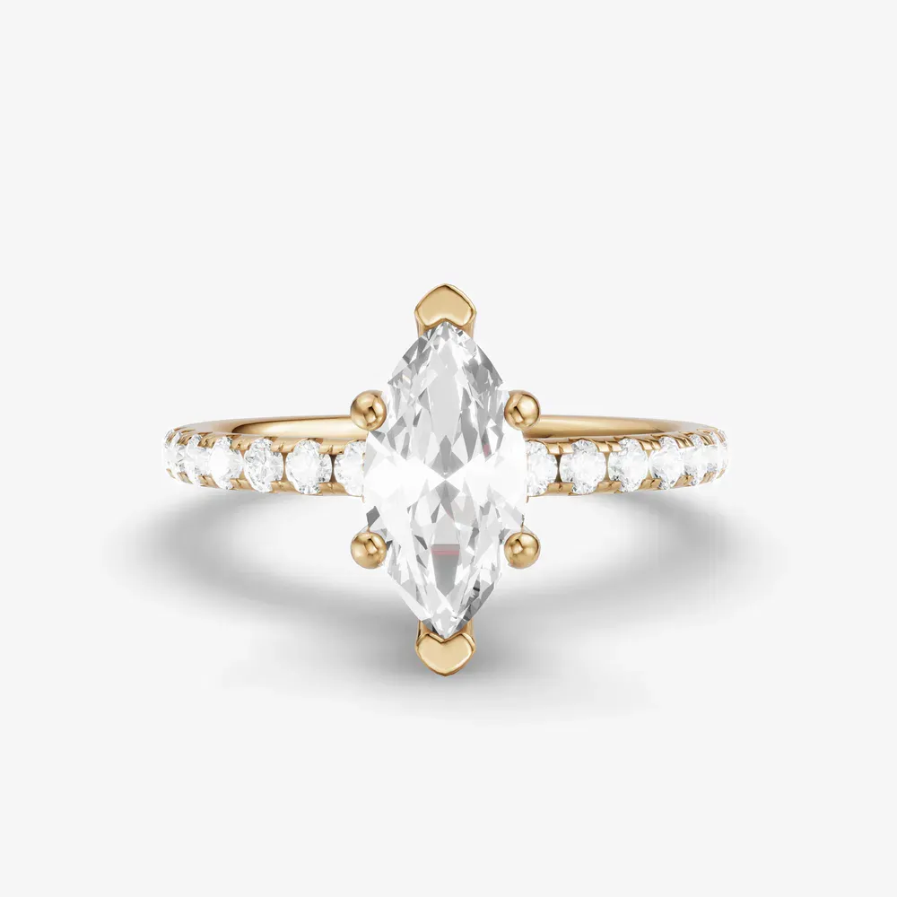 Certified 1 carat Lab Grown Diamond Marquise Cut Pavé, Hidden Halo Engagement Ring in 14K Yellow Gold-Decna