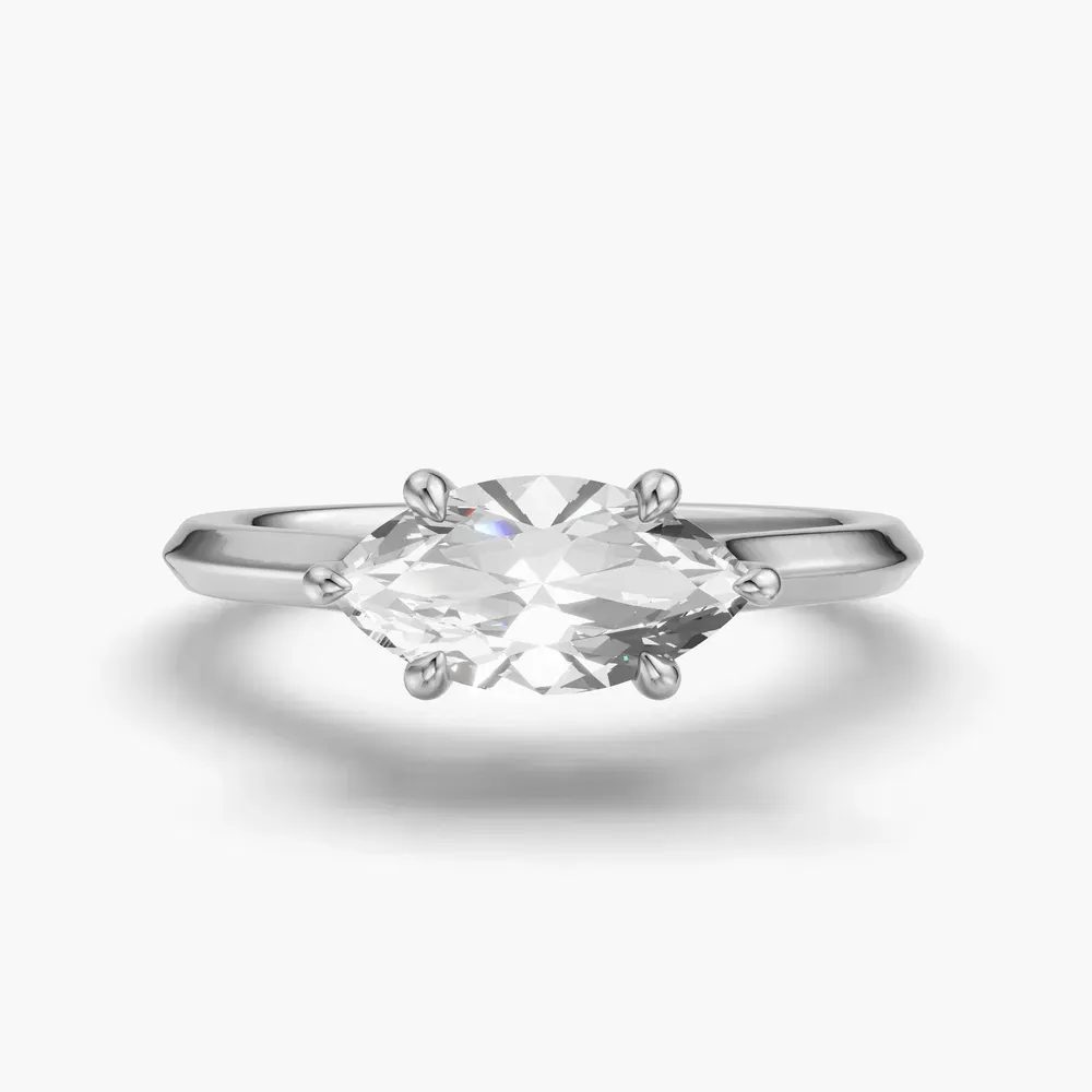 Certified 1 carat Lab Grown Diamond Marquise Cut Solitaire, Cathedral, East-West Engagement Ring in 14K White Gold-Zori