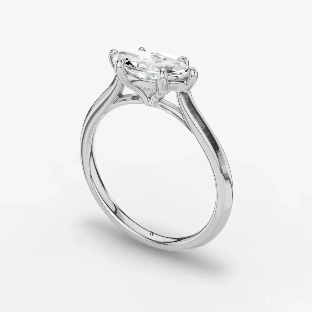Certified 1 carat Lab Grown Diamond Marquise Cut Solitaire, Cathedral, East-West Engagement Ring in 14K White Gold-Zori