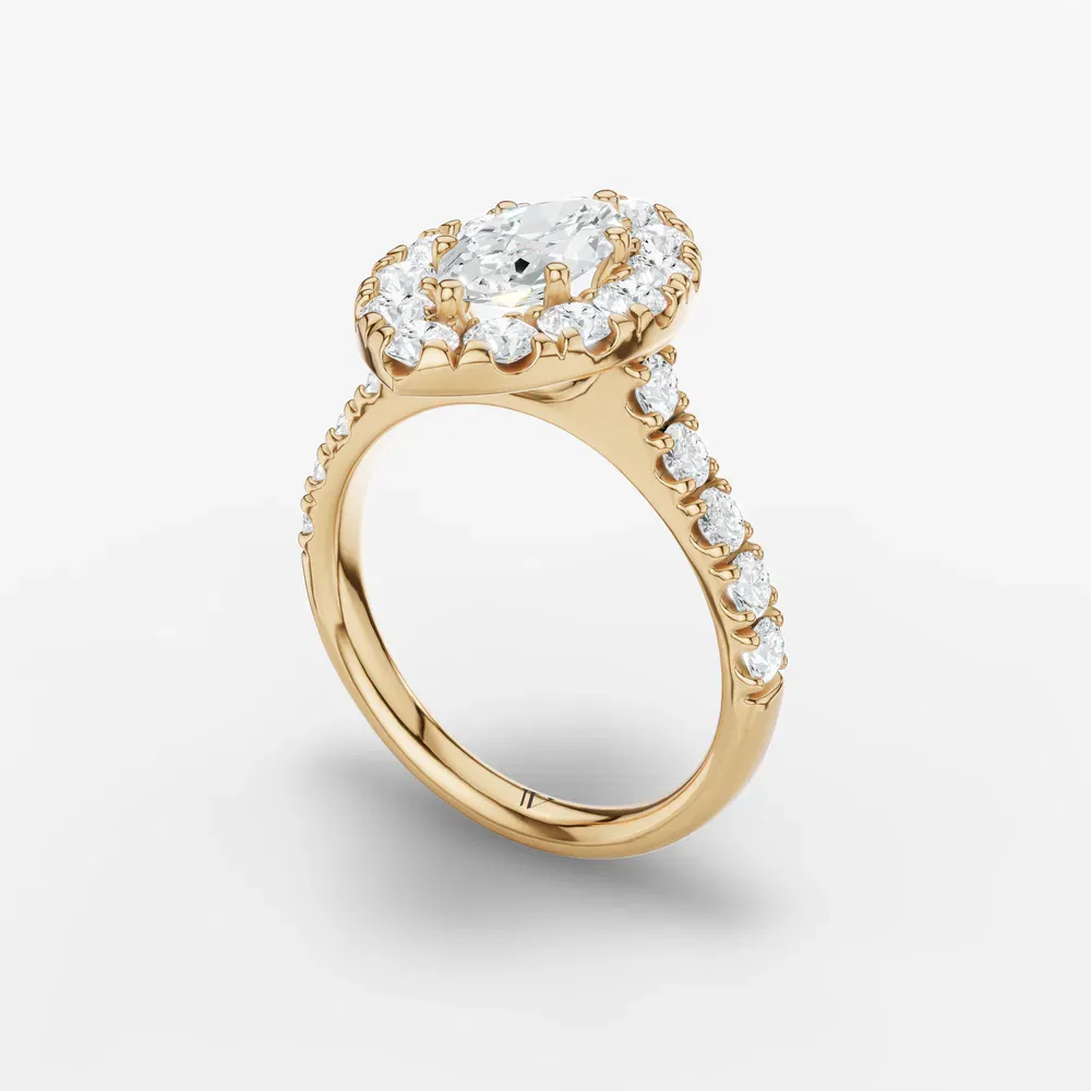 Certified 1 carat Lab Grown Diamond Marquise Cut Halo, Pavé, Cathedral Engagement Ring in 14K Yellow Gold-Astrid