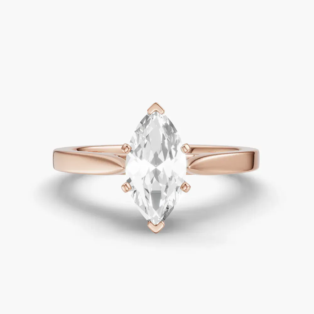 Certified 1 carat Lab Grown Diamond Marquise Cut Solitaire, Cathedral Engagement Ring in 14K Rose Gold-Saga