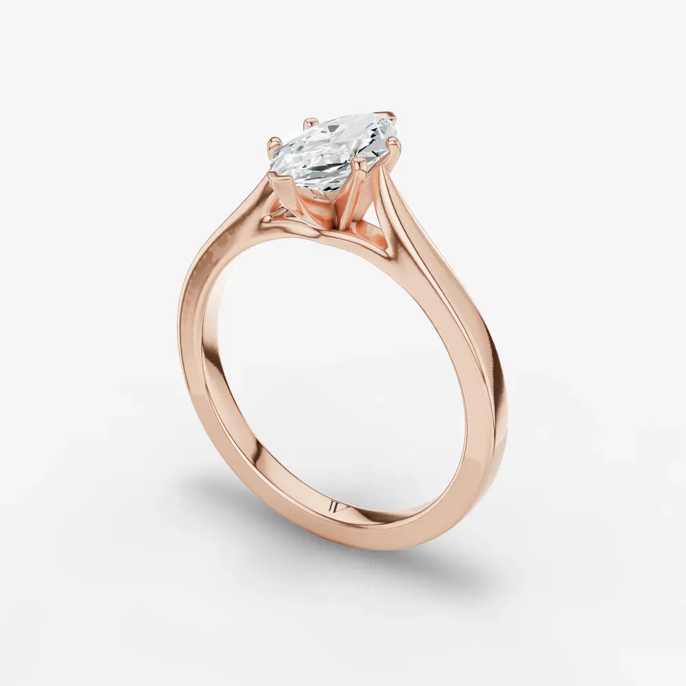 Certified 1 carat Lab Grown Diamond Marquise Cut Solitaire, Cathedral Engagement Ring in 14K Rose Gold-Saga