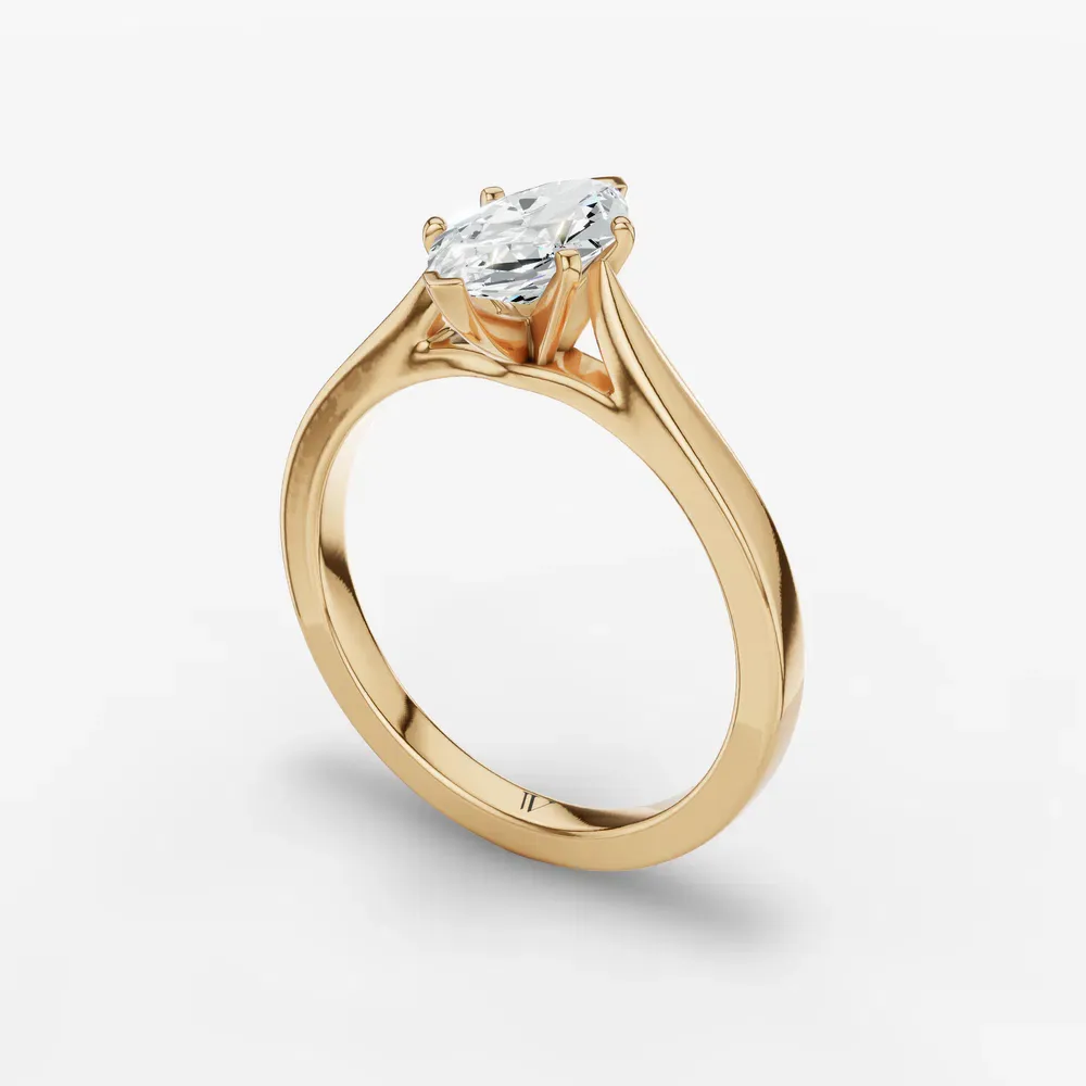 Certified 1 carat Lab Grown Diamond Marquise Cut Solitaire, Cathedral Engagement Ring in 14K Yellow Gold-Saga