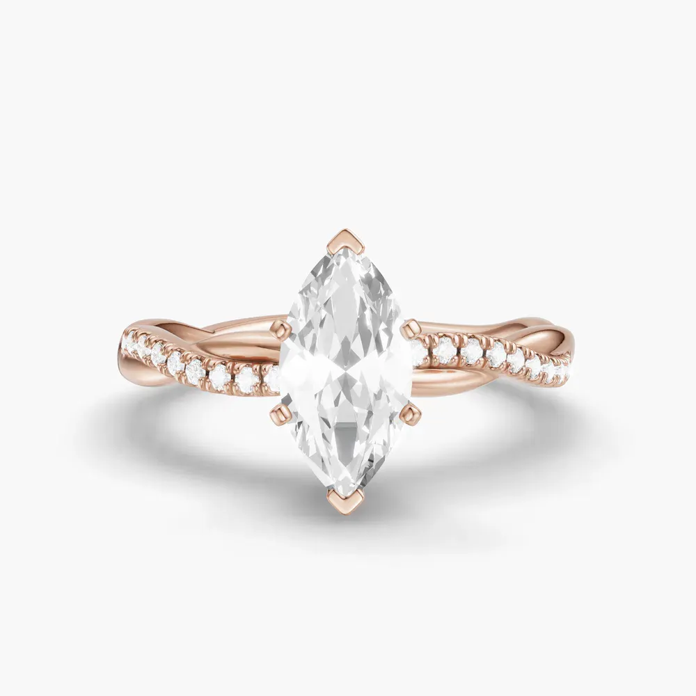 Certified 1 carat Lab Grown Diamond Marquise Cut Pavé, Twist, Infinity Engagement Ring in 14K Rose Gold-Obliq