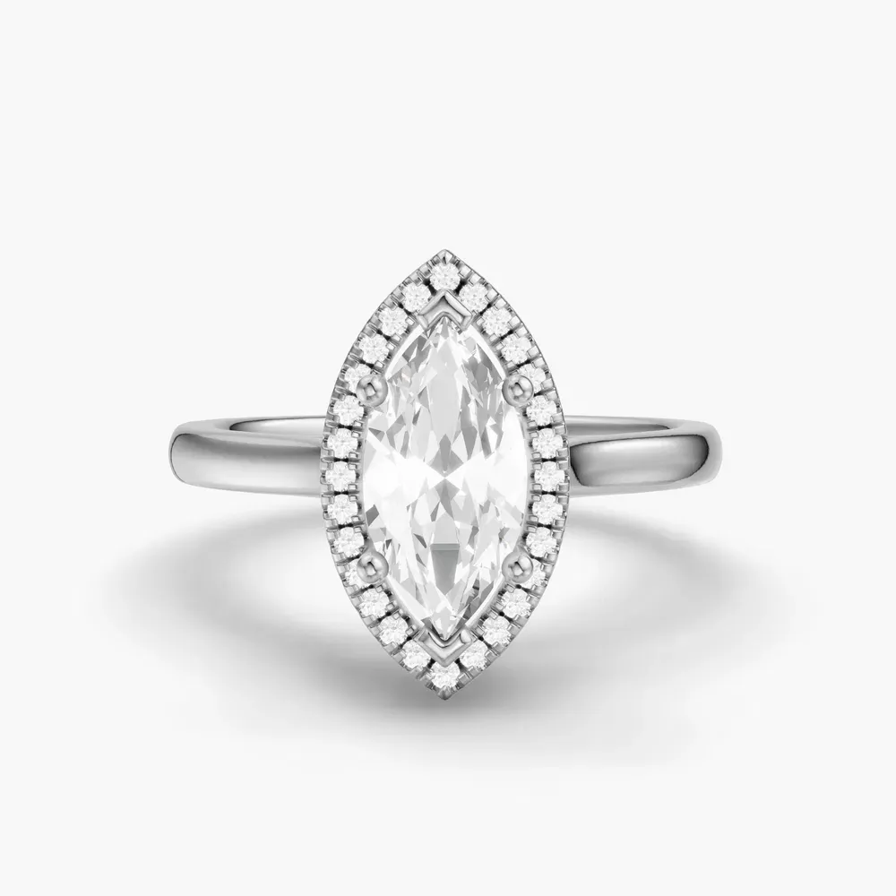 Certified 1 carat Lab Grown Diamond Marquise Cut Halo, Cathedral Engagement Ring in 14K White Gold-Pejr