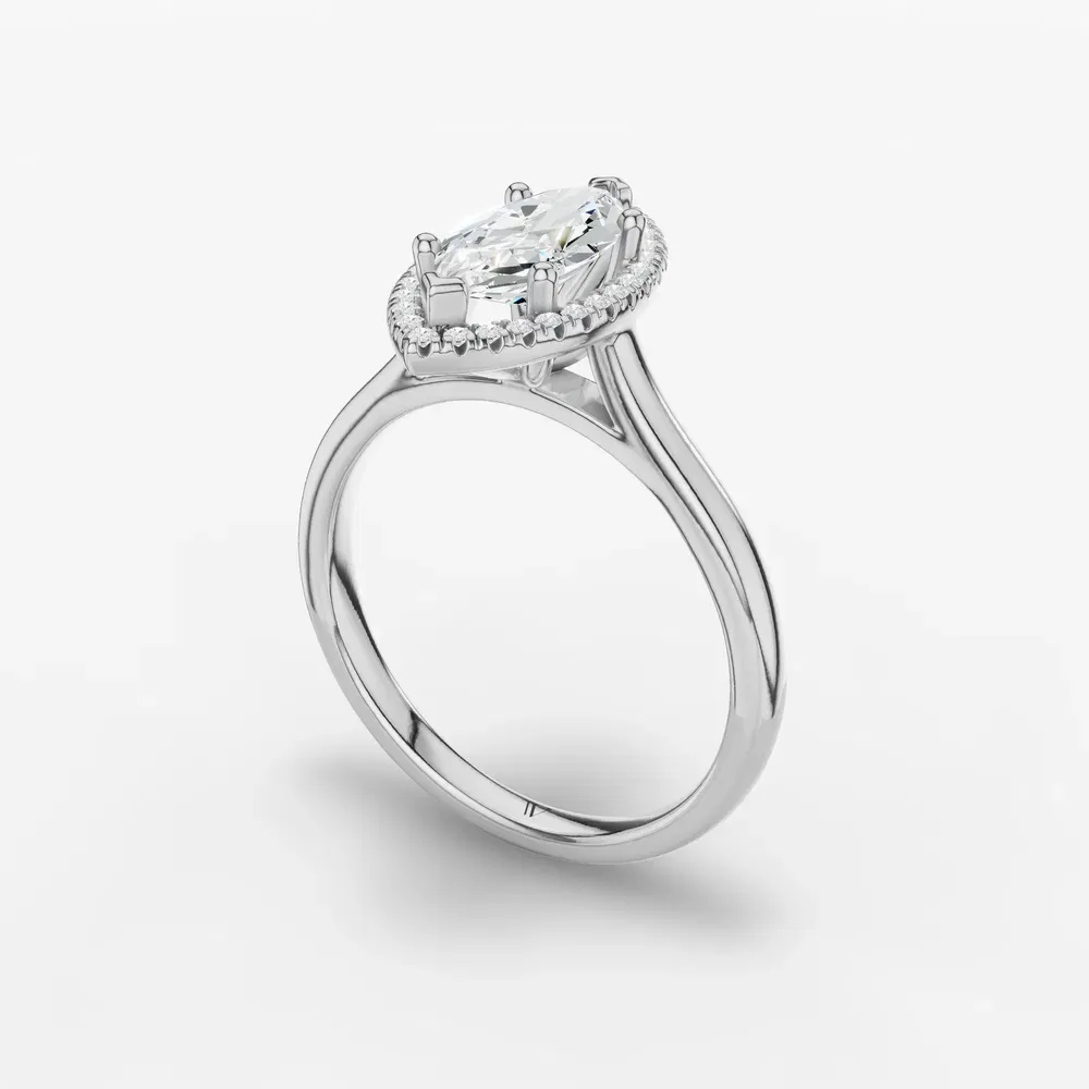 Certified 1 carat Lab Grown Diamond Marquise Cut Halo, Cathedral Engagement Ring in 14K White Gold-Pejr