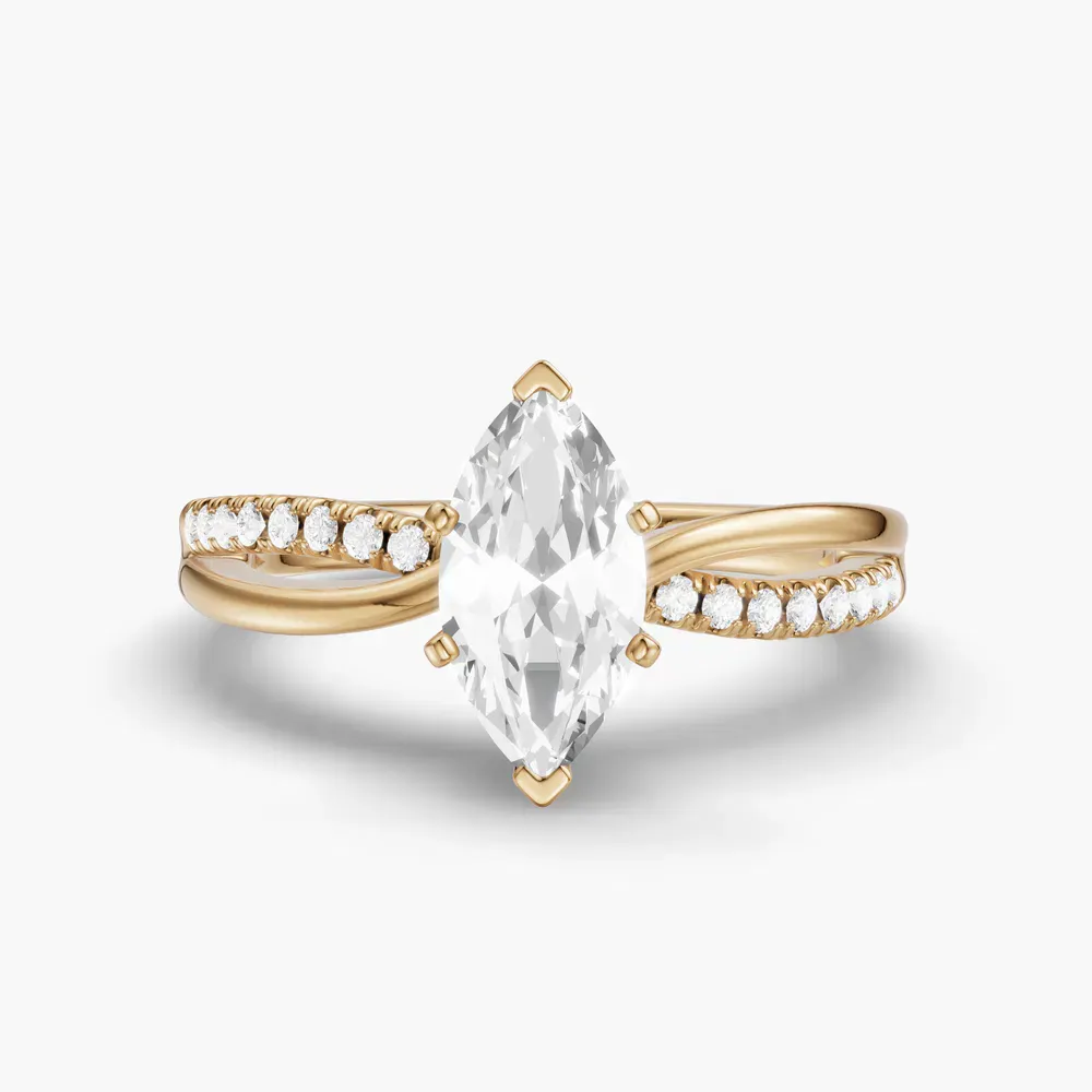 Certified 1 carat Lab Grown Diamond Marquise Cut Pavé, Split Shank Engagement Ring in 14K Yellow Gold-Polaris