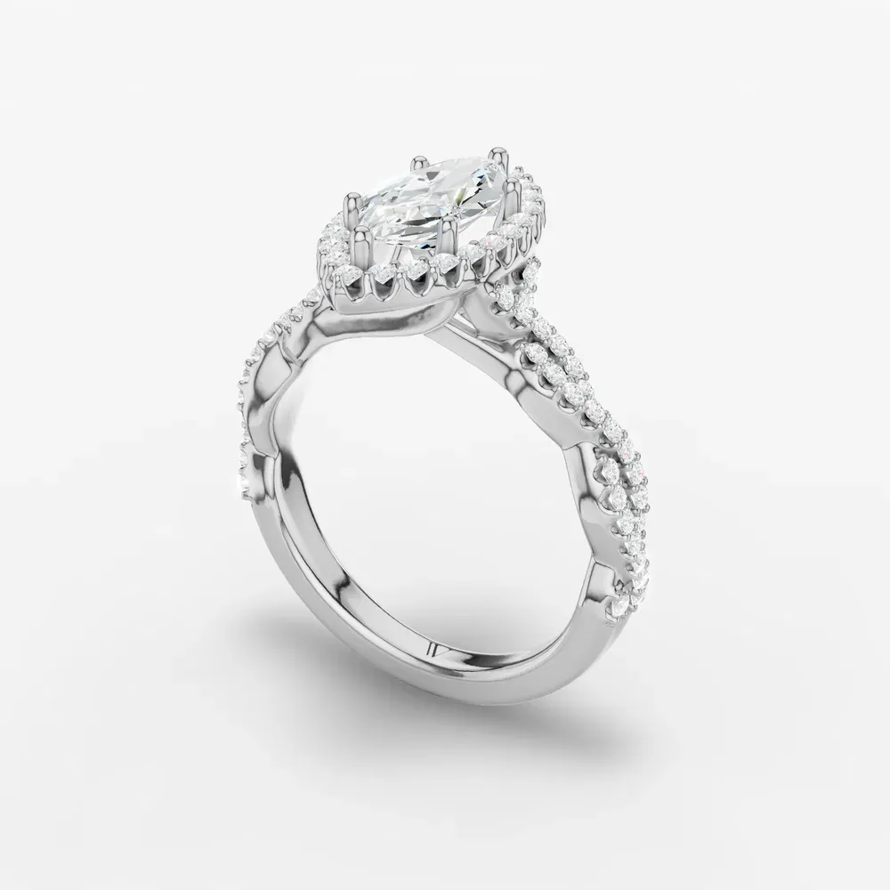 Certified 1 carat Lab Grown Diamond Marquise Cut Halo, Pavé, Twist Engagement Ring in 14K White Gold-Meraki