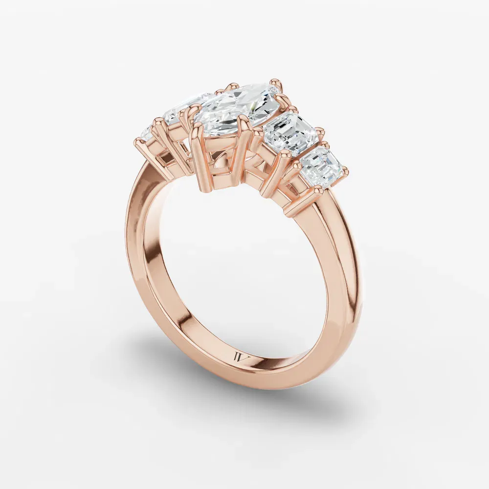 Certified 1 carat Lab Grown Diamond Marquise Cut Five Stone, Side Stone Engagement Ring in 14K Rose Gold-Osvh