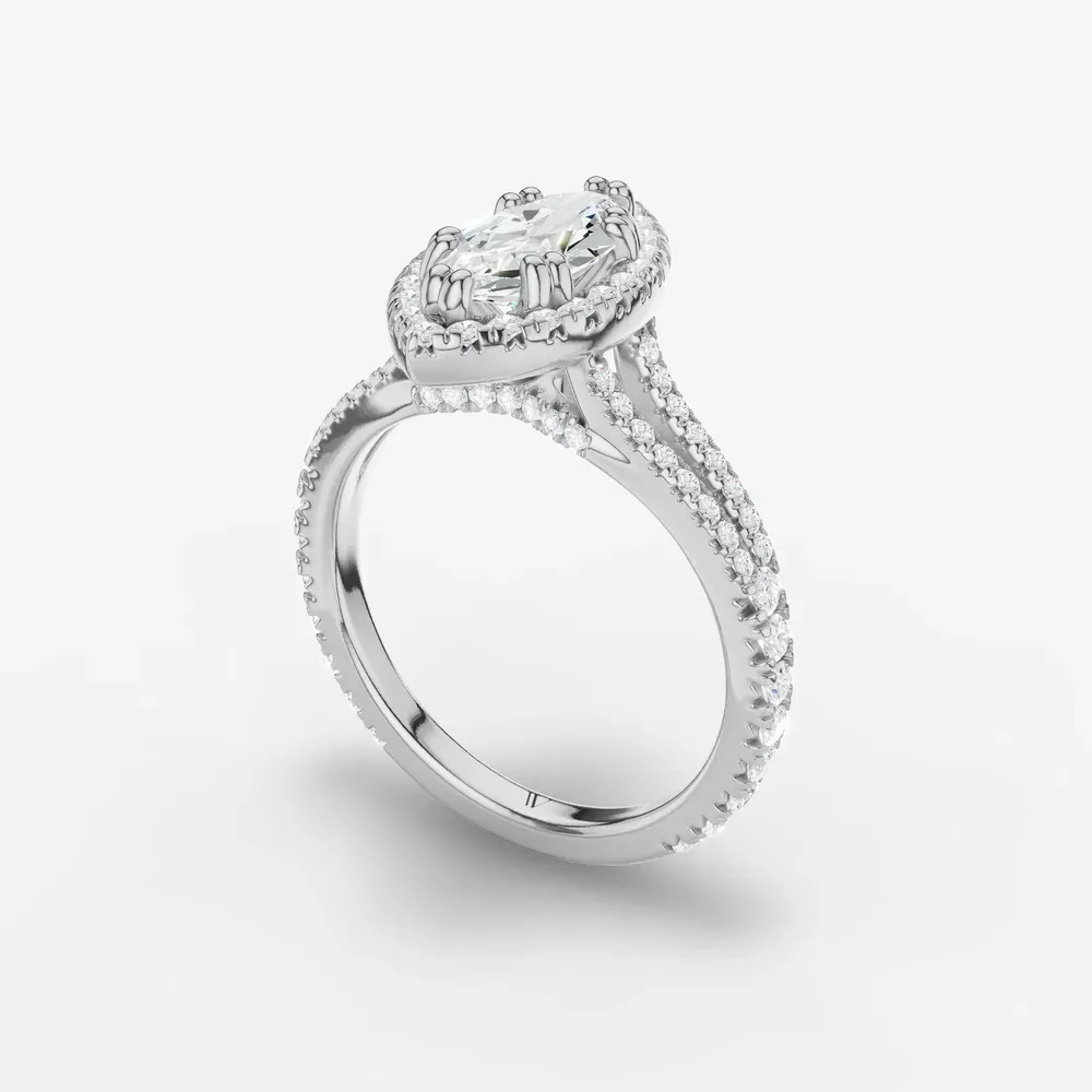Certified 1 carat Lab Grown Diamond Marquise Cut Pavé, Halo, Cathedral Engagement Ring in 14K White Gold-Gexis