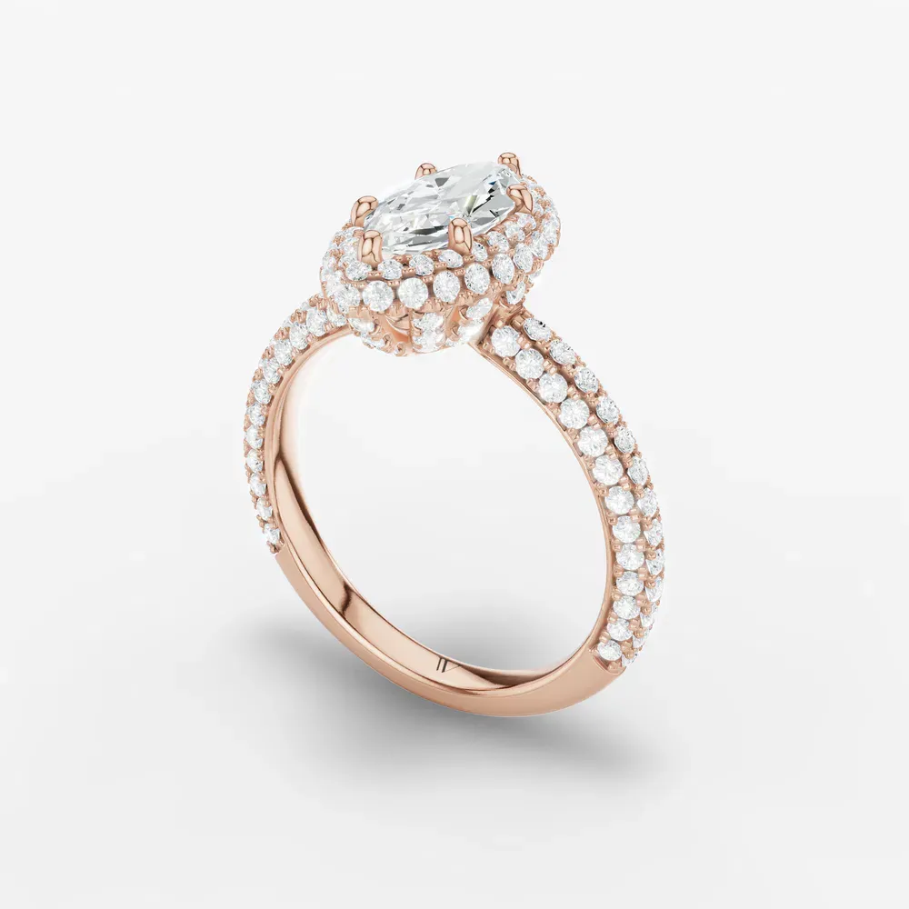 Certified 1 carat Lab Grown Diamond Marquise Cut Pavé, Halo, Hidden Halo Engagement Ring in 14K Rose Gold-Brym