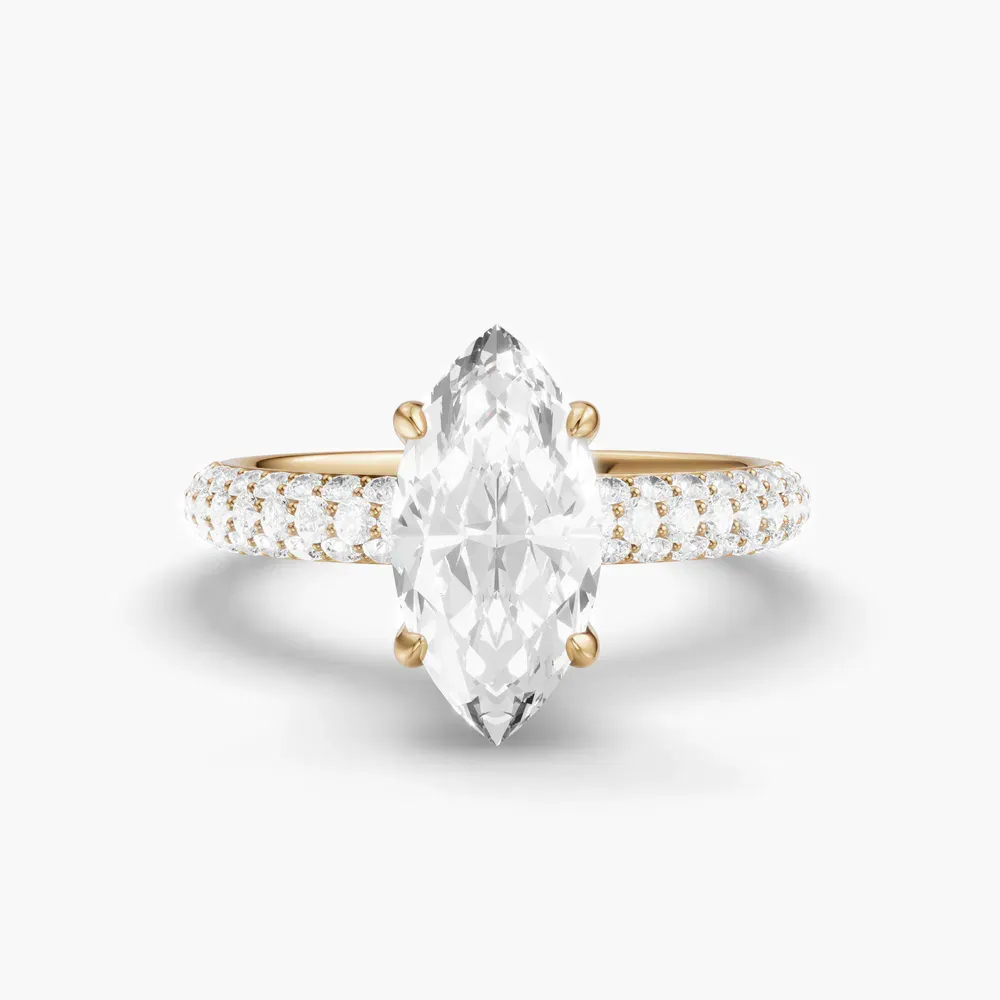 Certified 2 carat Lab Grown Diamond Marquise Cut Pavé, Hidden Halo Engagement Ring in 14K Yellow Gold-Lyre
