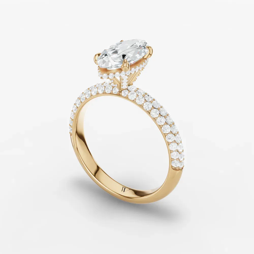 Certified 2 carat Lab Grown Diamond Marquise Cut Pavé, Hidden Halo Engagement Ring in 14K Yellow Gold-Lyre