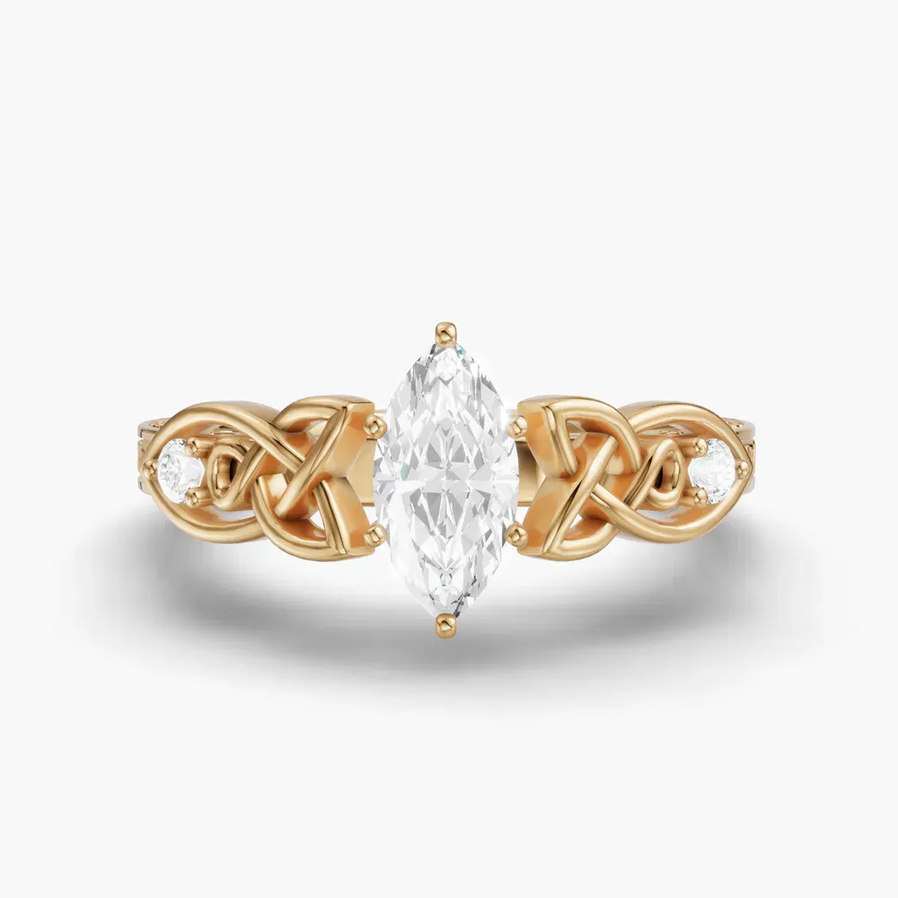 Certified 1 carat Lab Grown Diamond Marquise Cut Vintage, Cathedral, Unique Engagement Ring in 14K Yellow Gold-Kael