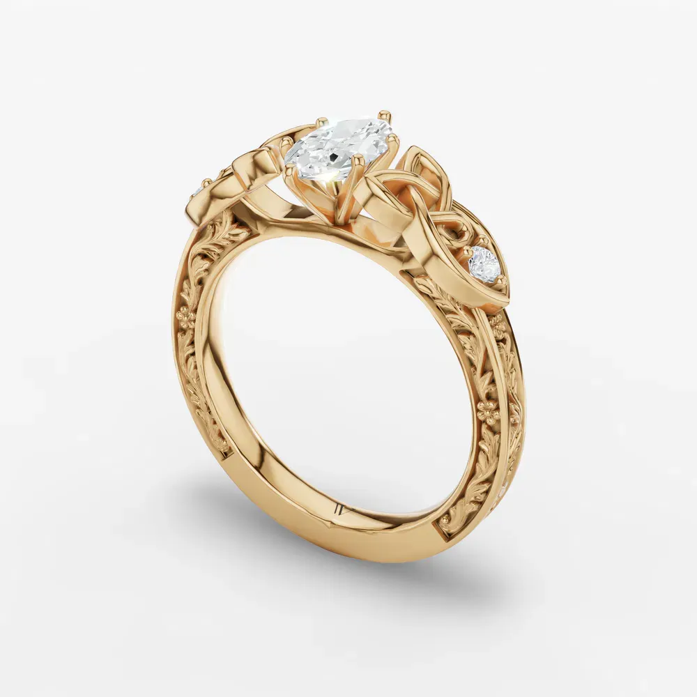 Certified 1 carat Lab Grown Diamond Marquise Cut Vintage, Cathedral, Unique Engagement Ring in 14K Yellow Gold-Kael