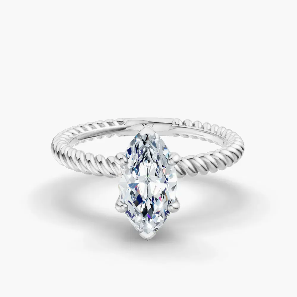 Certified 1 carat Lab Grown Diamond Marquise Cut Solitaire, Twist, Vintage Engagement Ring in 14K White Gold-Liray