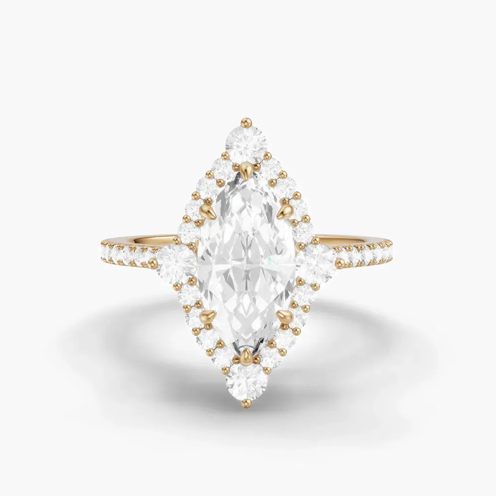 Certified 2 carat Lab Grown Diamond Marquise Cut Hidden Halo, Halo, Cathedral Engagement Ring in 14K Yellow Gold-Cylen
