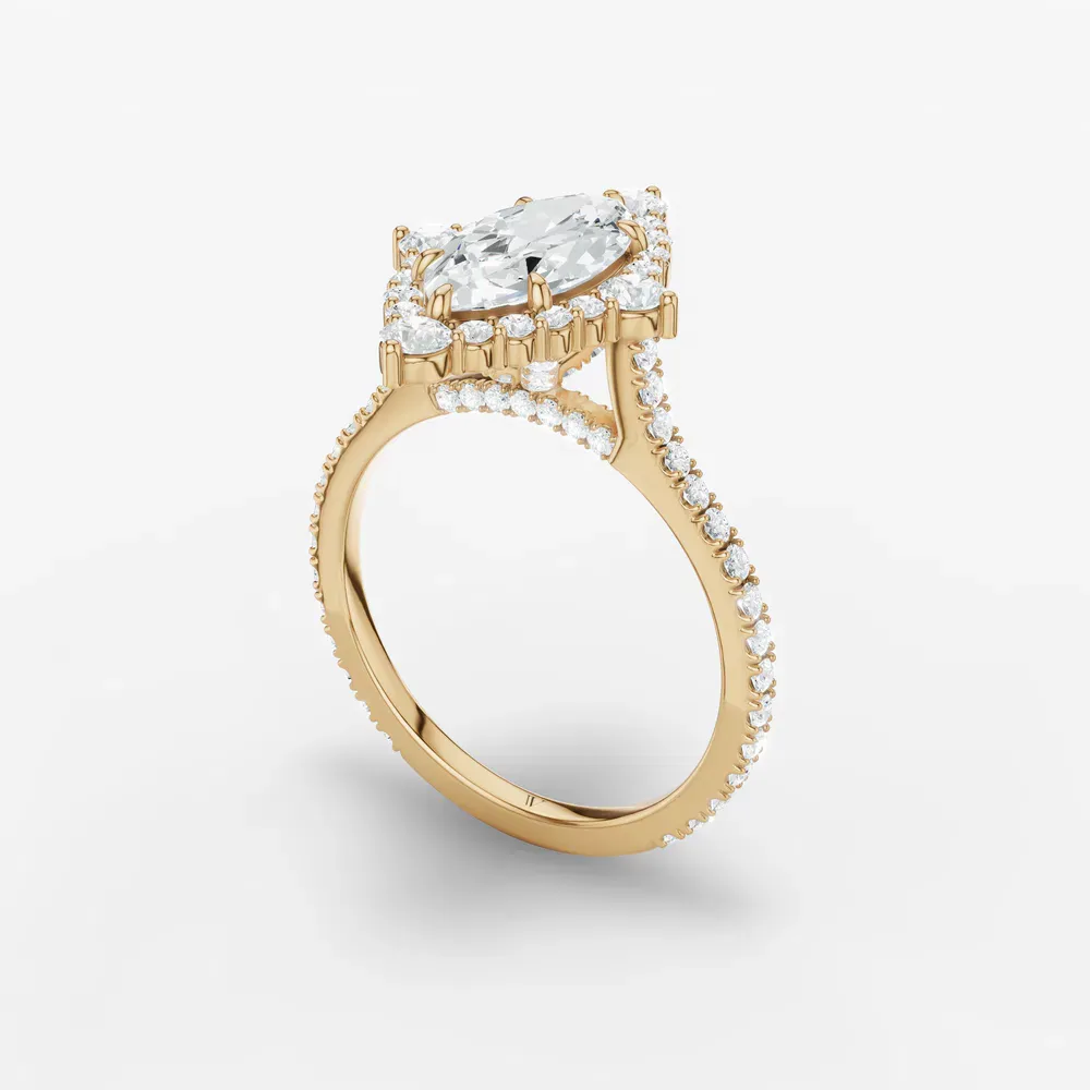 Certified 2 carat Lab Grown Diamond Marquise Cut Hidden Halo, Halo, Cathedral Engagement Ring in 14K Yellow Gold-Cylen