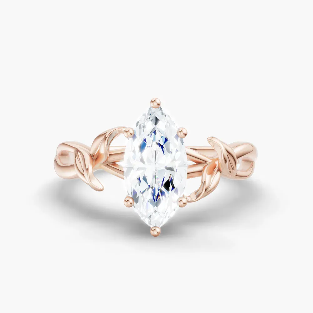Certified 1 carat Lab Grown Diamond Marquise Cut Solitaire, Vintage, Split Shank Engagement Ring in 14K Rose Gold-Mirel