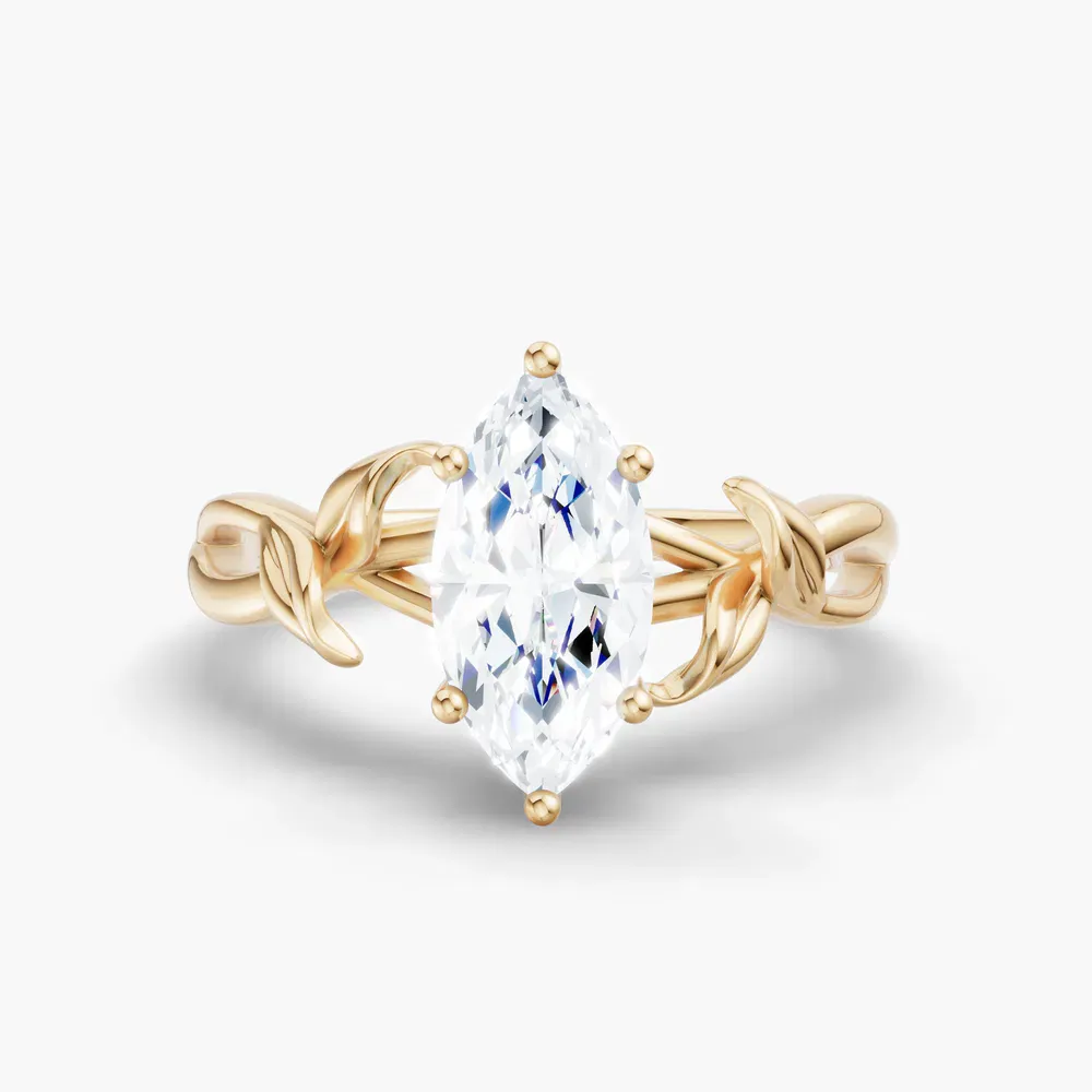 Certified 1 carat Lab Grown Diamond Marquise Cut Solitaire, Vintage, Split Shank Engagement Ring in 14K Yellow Gold-Mirel